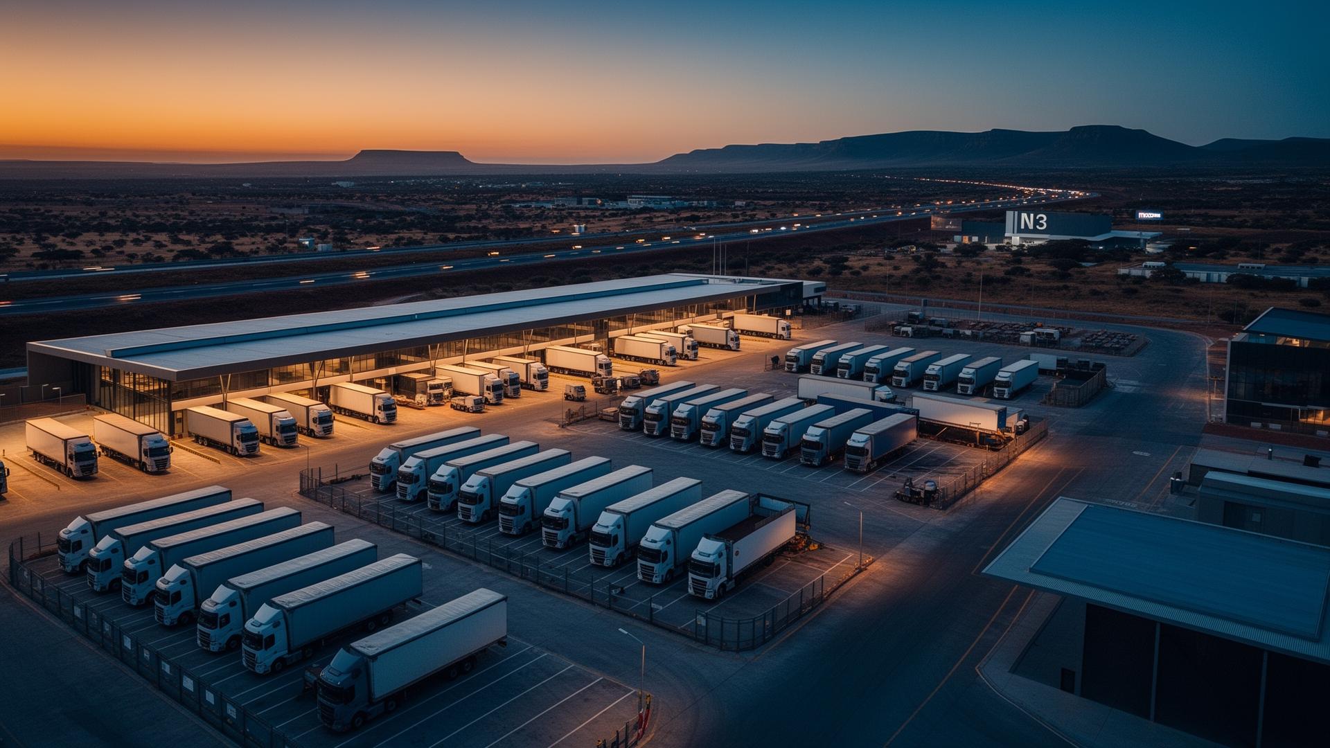 Aerial view of Cato Ridge Transit Facility at dusk